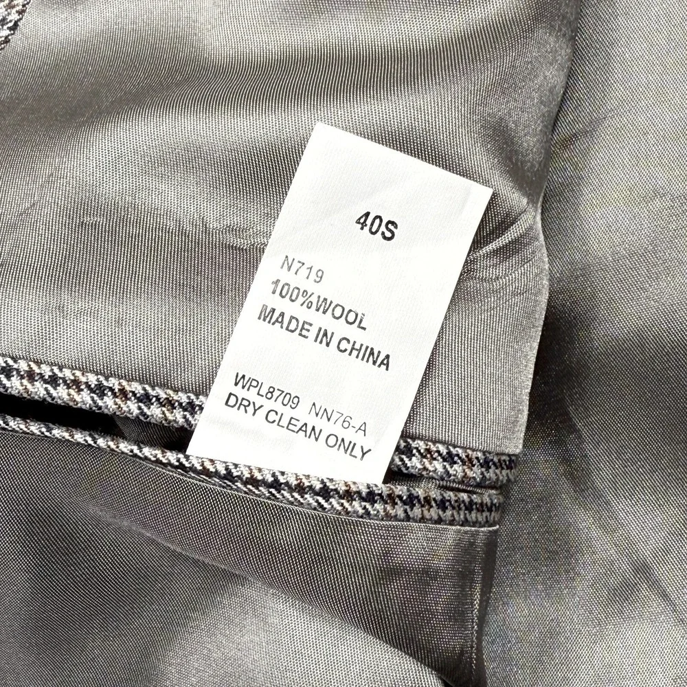 Nautica Blazer Jacket Mens 40S Brown Houndstooth Plaid Wool Sport Coat 2-Button